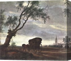 Halt of The Brigands Canvas Paintings - Halt at an Inn - detail by Salomon van Ruysdael