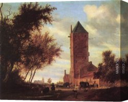 Tower Canvas Paintings - Tower at the Road by Salomon van Ruysdael