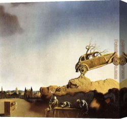 Spanish Town Canvas Paintings - Apparition of the Town of Delft by Salvador Dali