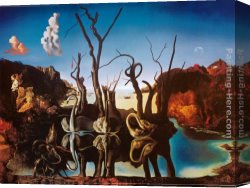 Leda And The Swan Canvas Paintings - Swans Reflecting Elephants by Salvador Dali