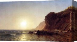 Man with Scythe Canvas Paintings - Sunset on the Shore of No Man's Land - Bass Fishing by Sanford Robinson Gifford