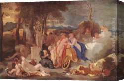 Bacchus And Ariadne Canvas Paintings - Bacchus and Ceres with Nymphs and Satyrs by Sebastien Bourdon