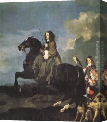 Christina of Denmark Canvas Paintings - Queen Christina of Sweden on Horseback by Sebastien Bourdon