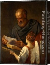 Simone Canvas Paintings - Saint Matthew and the Angel by Simone Cantarini