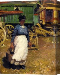 Gray Canvas Paintings - Charlotte Gray And The Green Caravan by Sir Alfred James Munnings