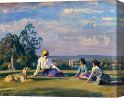 Gypsies Canvas Paintings - Gypsies On The Downs by Sir Alfred James Munnings