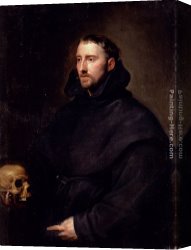 Praying Monks Canvas Paintings - Portrait Of A Monk Of The Benedictine Order, Holding A Skull by Sir Antony van Dyck