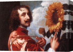 Dyck Canvas Paintings - Self-portrait with a Sunflower by Sir Antony van Dyck