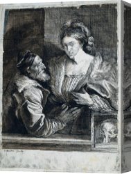 Dyck Canvas Paintings - Titian's Self Portrait with a Young Woman by Sir Antony van Dyck