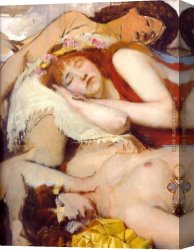 Sir Lawrence Alma-tadema Canvas Paintings - Exhausted Maenides after the Dance by Sir Lawrence Alma-Tadema
