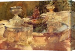 Russell Canvas Paintings - A Fountain At Frascati by Sir William Russell Flint