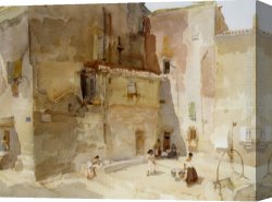 Squares with Concentric Canvas Paintings - A Sunlit Square Languedoc by Sir William Russell Flint