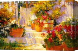 Palette Knife Canvas Paintings - Patio Pots by Songer Steve