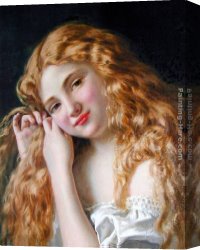 Young Peasant Girl with a Stick Canvas Paintings - Young Girl Fixing Her Hair by Sophie Gengembre Anderson