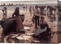 Around The Fish Canvas Paintings - A Fish Sale on a Cornish Beach by Stanhope Alexander Forbes