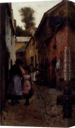 Forbes Canvas Paintings - A Street in Newlyn by Stanhope Alexander Forbes