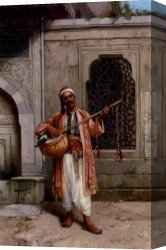 Musician's Table Canvas Paintings - A Musician Playing Before A Mosque In Constantinople by Stanislaus von Chlebowski