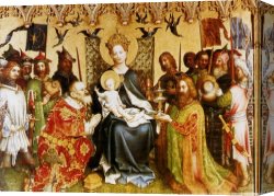 Central Canvas Paintings - Adoration Of The Magi (central panel of the altarpiece of the Patron Saints of Cologne) by Stefan Lochner