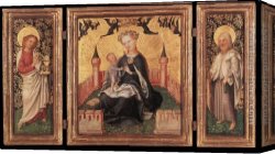 Virgin And Child Canvas Paintings - Triptych with the Virgin and Child in an Enclosed garden by Stefan Lochner