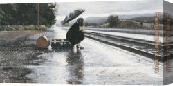 Leaving The Bath Canvas Paintings - Leaving in the Rain by Steve Hanks
