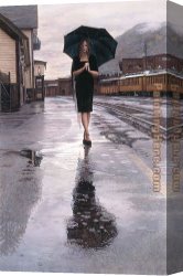 Waiting Canvas Paintings - Waiting in the Rain by Steve Hanks