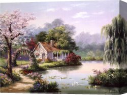 Gingerbread Cottage Canvas Paintings - Arbor Cottage by Sung Kim