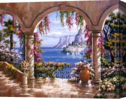 Exotic Floral II Canvas Paintings - Floral Patio I by Sung Kim