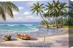 Tropical Forest with Monkeys Canvas Paintings - Tropical Bay by Sung Kim