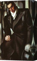 Portrait of a Young Man (detail) Canvas Paintings - Portrait of Man in Overcoat by Tamara de Lempicka