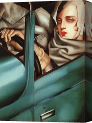 Portrait Canvas Paintings - Self Portrait in Green Bugatti by Tamara de Lempicka