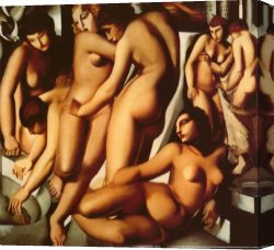 The Harem Bath Canvas Paintings - Women at the Bath by Tamara de Lempicka