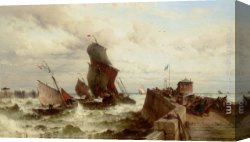 Port of Valencia Canvas Paintings - Ships Entering a Port in a Storm by Theodor Alexander Weber