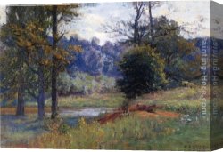 Dreamy Creek II Canvas Paintings - Along the Creek by Theodore Clement Steele
