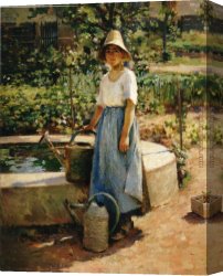 Theodore Robinson Canvas Paintings - At the Fountain by Theodore Robinson