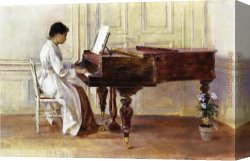 Piano Canvas Paintings - At the Piano by Theodore Robinson