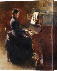 Piano Canvas Paintings - Girl at Piano by Theodore Robinson