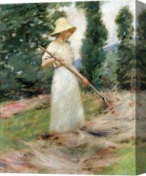 Bringing in The Hay Canvas Paintings - Girl Raking Hay by Theodore Robinson
