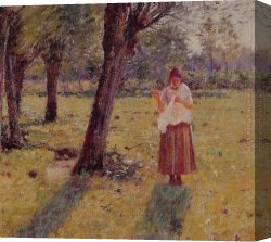 Robinson Canvas Paintings - Girl Sewing by Theodore Robinson