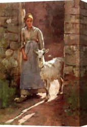 Goats Canvas Paintings - Girl with Goat by Theodore Robinson
