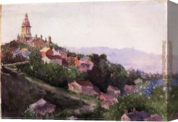 House with Scaffolding Canvas Paintings - Houses in France by Theodore Robinson