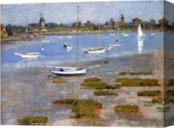 Riverside Canvas Paintings - Low Tide The Riverside Yacht Club by Theodore Robinson