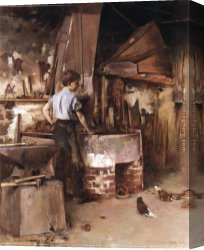 Blacksmith at His Forge Canvas Paintings - The Apprentice Blacksmith by Theodore Robinson