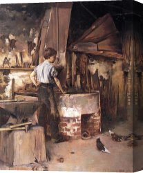 Blacksmith at His Forge Canvas Paintings - The Forge by Theodore Robinson
