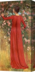 Robinson Canvas Paintings - The Red Gown by Theodore Robinson