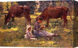 Cows Canvas Paintings - Watching the Cows by Theodore Robinson