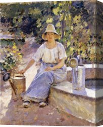 Calves Watering Canvas Paintings - Watering Pots by Theodore Robinson