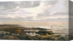 Arrival of The Boats Canvas Paintings - Seascape with a boat on the horizon by Theodore Rousseau