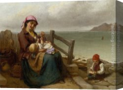 Mother And Child 7 Canvas Paintings - Mother and Child by the Seaside by Thomas Brooks