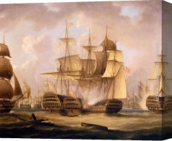 Battle Canvas Paintings - The Battle Of Cape St. Vincent, February 14, 1797, The San Nicolas And The San Josef by Thomas Buttersworth