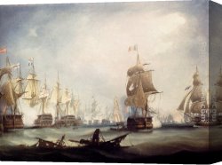 Battle Canvas Paintings - The Battle Of Trafalgar, 1805 by Thomas Buttersworth
